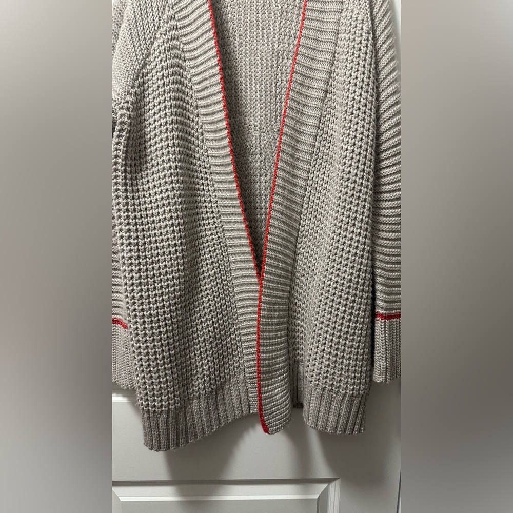 Women Express Gray Cardigan with Red Trim